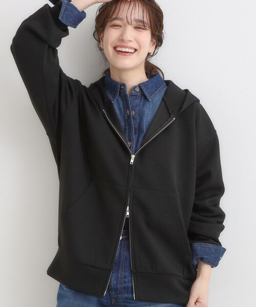 SHOO・LA・RUE / シューラルー カーディガン・ボレロ | 【S-LL】大人っぽく着られる ダンボールジップパーカ(ブラック(019))