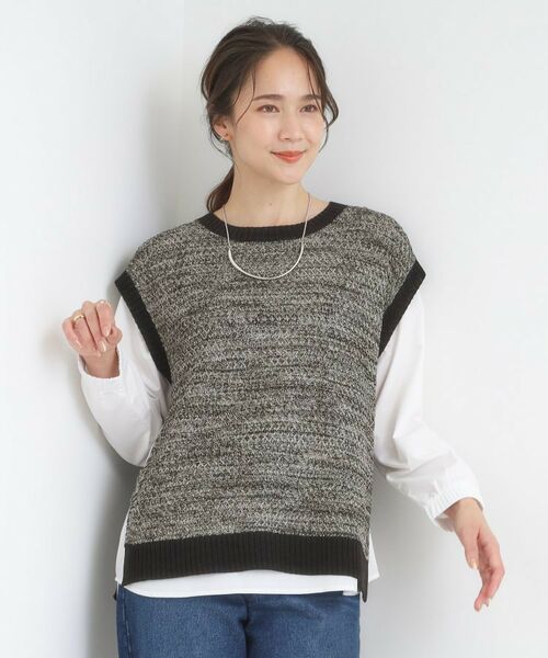 SHOO・LA・RUE / シューラルー ニット・セーター | 【2点セット/S-LL】着回しいろいろ 編み柄ベスト×ブラウス | 詳細1
