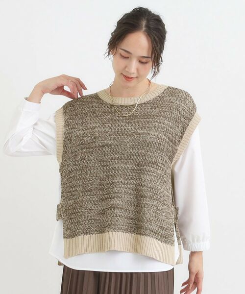 SHOO・LA・RUE / シューラルー ニット・セーター | 【2点セット/S-LL】着回しいろいろ 編み柄ベスト×ブラウス | 詳細5