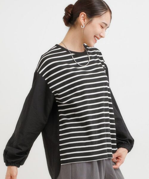 SHOO・LA・RUE / シューラルー カットソー | 【洗える/S-LL】背中タック入り パフ袖プルオーバー(ブラック(319))