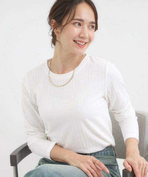 SHOO・LA・RUE / シューラルー カットソー | 【S-LL】1枚でも、重ね着にも ワイドテレコ クルーネックインナー(オフホワイト(003))