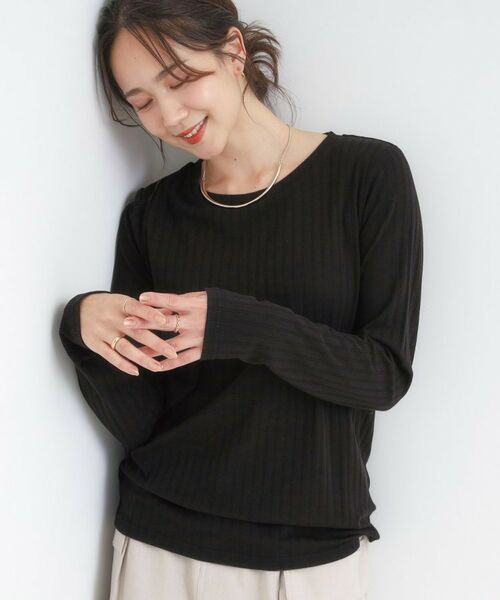 SHOO・LA・RUE / シューラルー カットソー | 【S-LL】1枚でも、重ね着にも ワイドテレコ クルーネックインナー(ブラック(019))