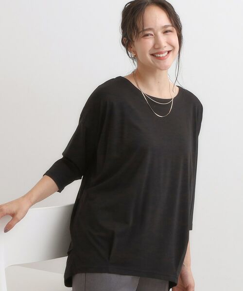 SHOO・LA・RUE/シューラルー 【7分袖】裾タックデザインカットソー ブラック(019) 03(L) SHOO・LA・RUE/シューラルー 【7分袖】裾タックデザインカットソー ブラック(019) 03(L)