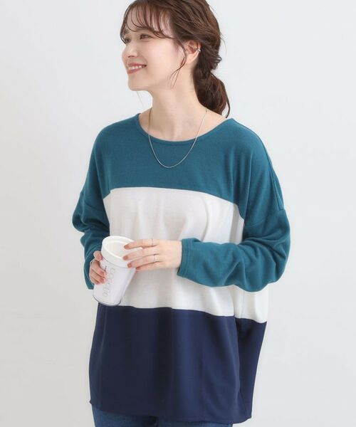 SHOO・LA・RUE/シューラルー 【S-LL】インしないで着られる 3段切り替えトップス ブルーグリーン(597) 03(L) SHOO・LA・RUE/シューラルー 【S-LL】インしないで着られる 3段切り替えトップス ブルーグリーン(597) 03(L)