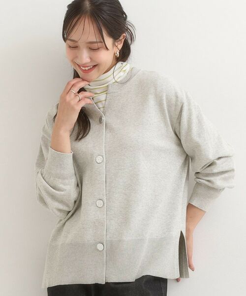 SHOO・LA・RUE / シューラルー カーディガン・ボレロ | 【洗濯機可/S-LL】シルバーボタンがアクセント スウェットライク キーネックカーディガン【CIRCRIC】(ライトグレー(011))