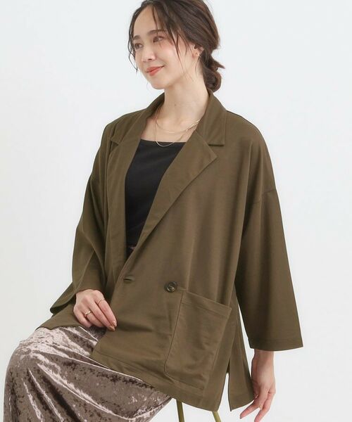 SHOO・LA・RUE / シューラルー テーラードジャケット | 【S-LL/ひんやり】さらっとしたタッチが心地よい ダブルブレストジャケット(ブラウン(043))