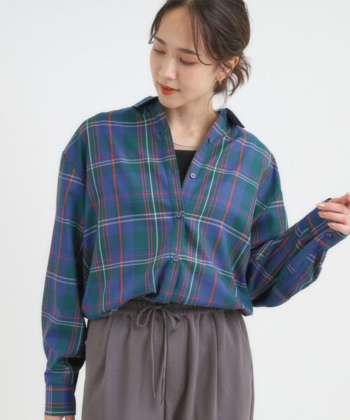 SHOO・LA・RUE / シューラルー シャツ・ブラウス | 【洗える/S-LL】程よいゆとりと抜け感 大人のチェックシャツ(グリーン(024))