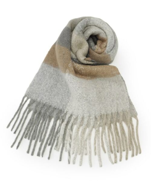 SHOO・LA・RUE/シューラルー 太フリンジブロックチェックストール ベージュ(252) 00 SHOO・LA・RUE/シューラルー 太フリンジブロックチェックストール ベージュ(252) 00