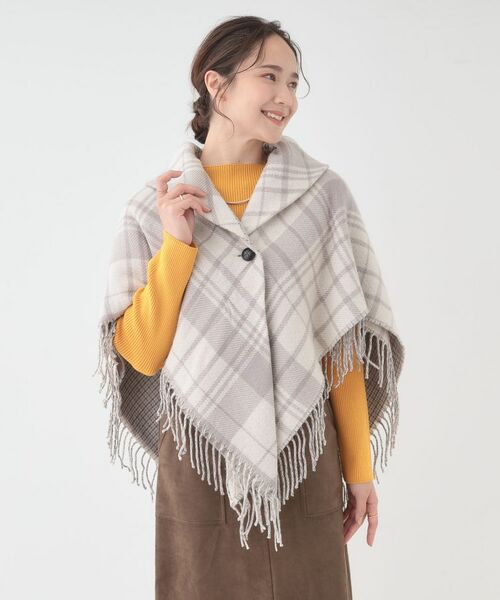 SHOO・LA・RUE / シューラルー ポンチョ | 【リバーシブル】襟元ギャザー チェックポンチョ | 詳細1