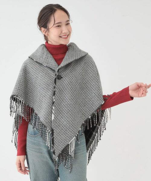 SHOO・LA・RUE / シューラルー ポンチョ | 【リバーシブル】襟元ギャザー チェックポンチョ | 詳細11