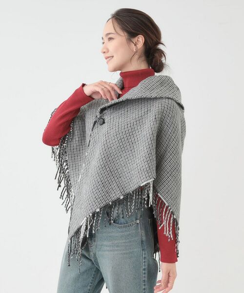 SHOO・LA・RUE / シューラルー ポンチョ | 【リバーシブル】襟元ギャザー チェックポンチョ | 詳細12