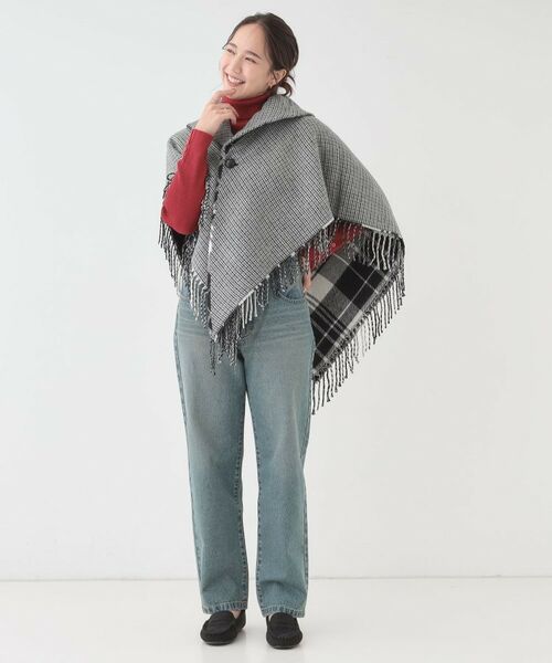 SHOO・LA・RUE / シューラルー ポンチョ | 【リバーシブル】襟元ギャザー チェックポンチョ | 詳細13