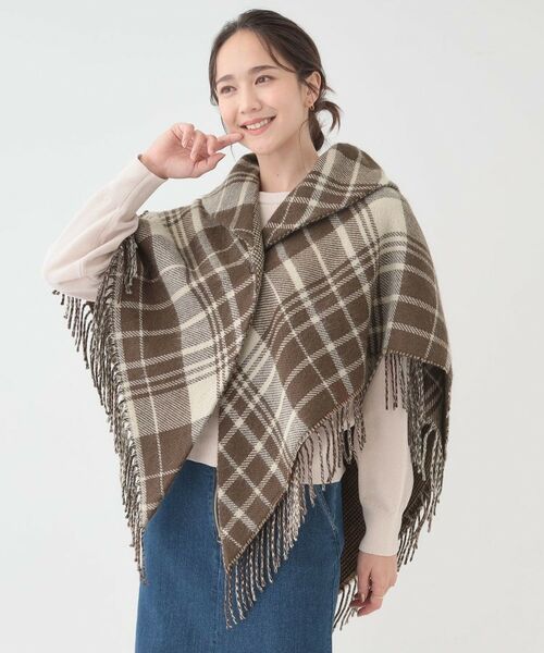 SHOO・LA・RUE / シューラルー ポンチョ | 【リバーシブル】襟元ギャザー チェックポンチョ | 詳細15