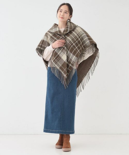 SHOO・LA・RUE / シューラルー ポンチョ | 【リバーシブル】襟元ギャザー チェックポンチョ | 詳細17