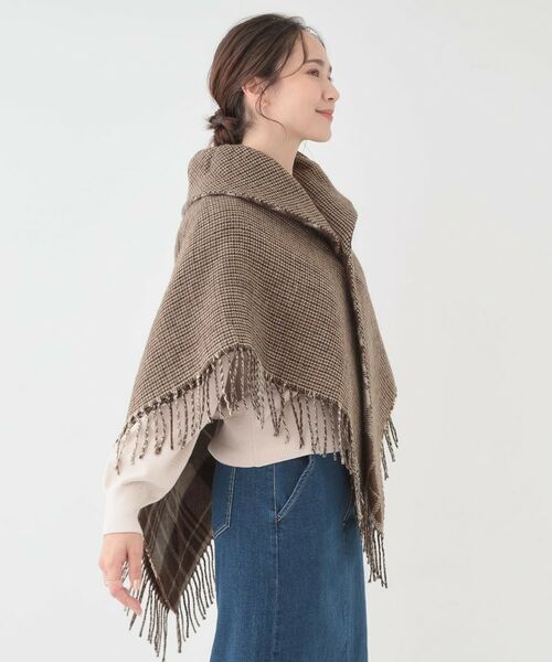 SHOO・LA・RUE / シューラルー ポンチョ | 【リバーシブル】襟元ギャザー チェックポンチョ | 詳細19