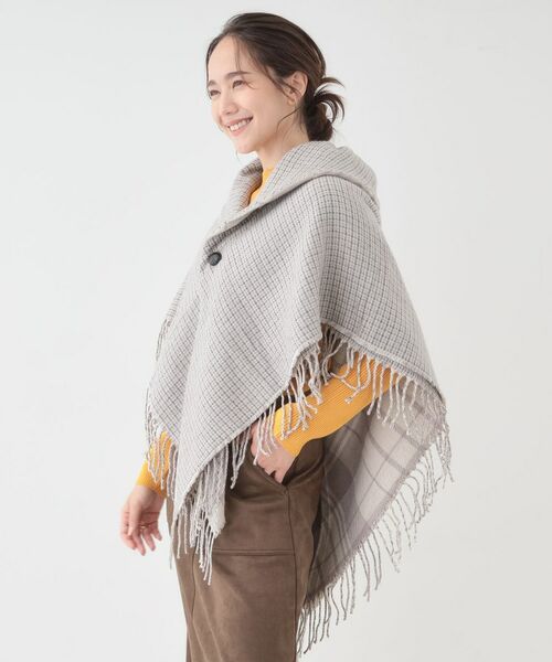 SHOO・LA・RUE / シューラルー ポンチョ | 【リバーシブル】襟元ギャザー チェックポンチョ | 詳細5