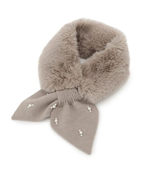 SHOO・LA・RUE / シューラルー マフラー・ショール・スヌード・ストール | ファー×パール風付きニットティペット | 詳細1