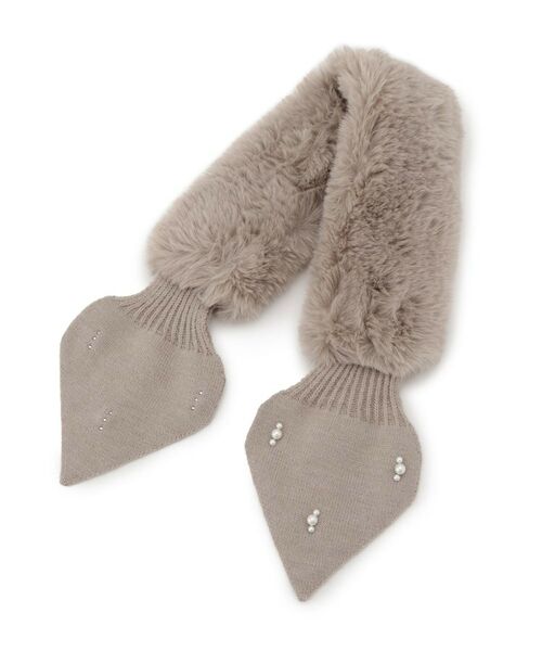 SHOO・LA・RUE / シューラルー マフラー・ショール・スヌード・ストール | ファー×パール風付きニットティペット | 詳細2