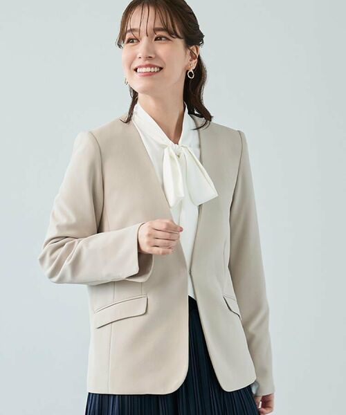 SHOO・LA・RUE / シューラルー ノーカラージャケット | 【洗濯機可/S-3L/イージーケア】きちんと楽に。カットジョーゼットノーカラージャケット | 詳細27
