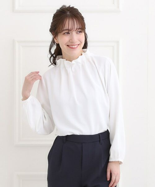 SHOO・LA・RUE / シューラルー シャツ・ブラウス | 【洗濯機可/S-3L】上品で華やか スタンドフリルブラウス | 詳細1