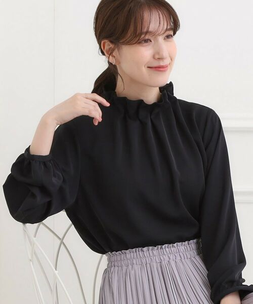 SHOO・LA・RUE / シューラルー シャツ・ブラウス | 【洗濯機可/S-3L】上品で華やか スタンドフリルブラウス(ブラック(019))