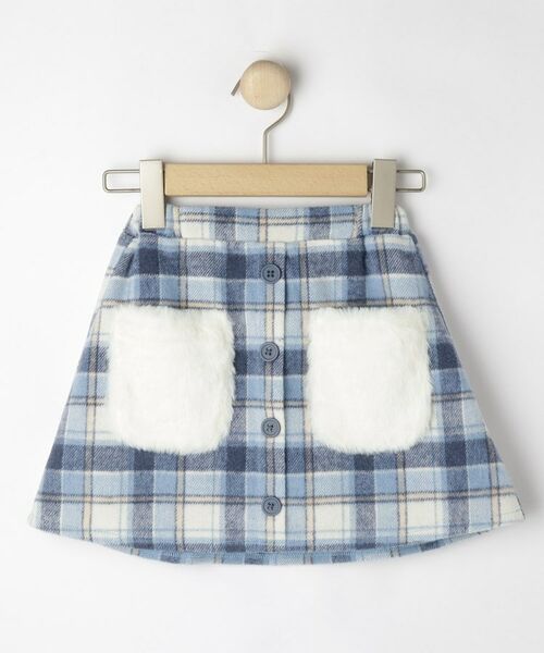 SHOO・LA・RUE / シューラルー ミニ・ひざ丈スカート | 【100-150cm】フェイクファーポケットチェック台形スカート | 詳細1