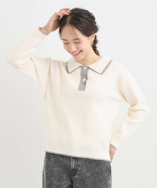 SHOO・LA・RUE / シューラルー ニット・セーター | 【S-LL】2枚襟配色のポロニット | 詳細1