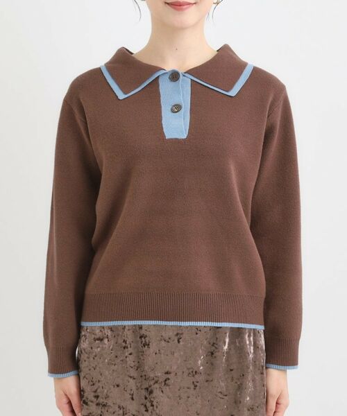 SHOO・LA・RUE / シューラルー ニット・セーター | 【S-LL】2枚襟配色のポロニット | 詳細13