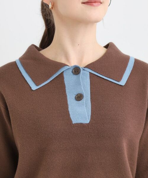 SHOO・LA・RUE / シューラルー ニット・セーター | 【S-LL】2枚襟配色のポロニット | 詳細16