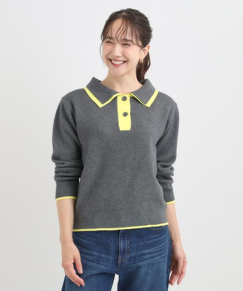 SHOO・LA・RUE / シューラルー ニット・セーター | 【S-LL】2枚襟配色のポロニット | 詳細5