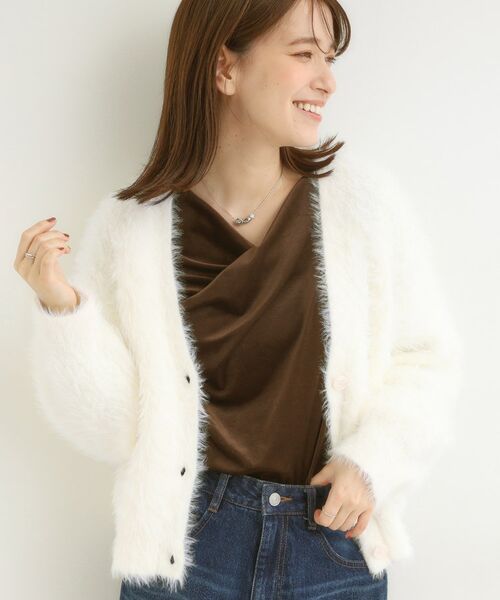 SHOO・LA・RUE / シューラルー カーディガン・ボレロ | フェザーVネックカーディガン(オフホワイト(003))