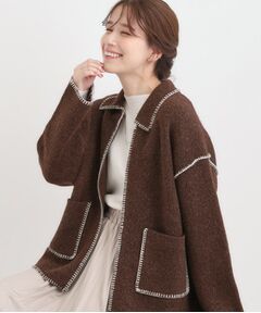 SHOO・LA・RUE / シューラルー カーディガン・ボレロ | 配色ステッチがポイント 襟付きジップニットカーディガン