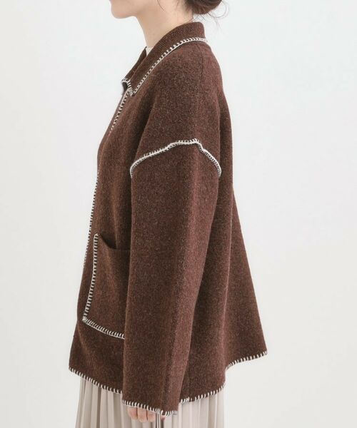 SHOO・LA・RUE / シューラルー カーディガン・ボレロ | 配色ステッチがポイント 襟付きジップニットカーディガン | 詳細10