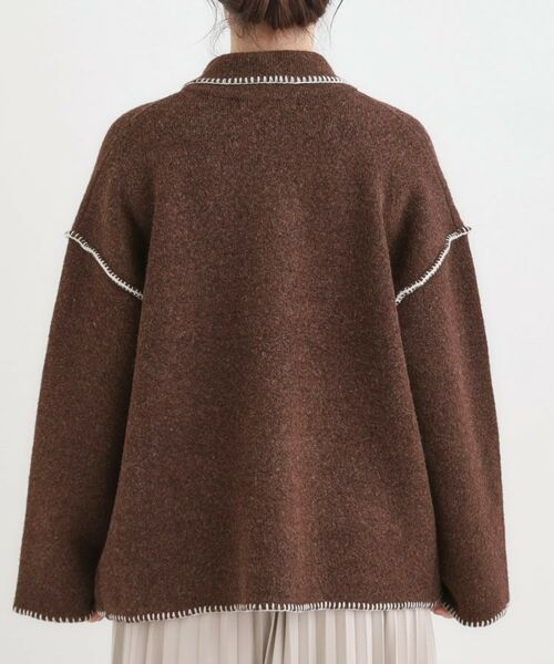 SHOO・LA・RUE / シューラルー カーディガン・ボレロ | 配色ステッチがポイント 襟付きジップニットカーディガン | 詳細11
