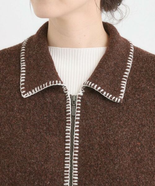 SHOO・LA・RUE / シューラルー カーディガン・ボレロ | 配色ステッチがポイント 襟付きジップニットカーディガン | 詳細12