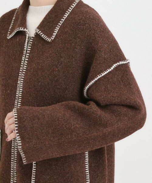 SHOO・LA・RUE / シューラルー カーディガン・ボレロ | 配色ステッチがポイント 襟付きジップニットカーディガン | 詳細13