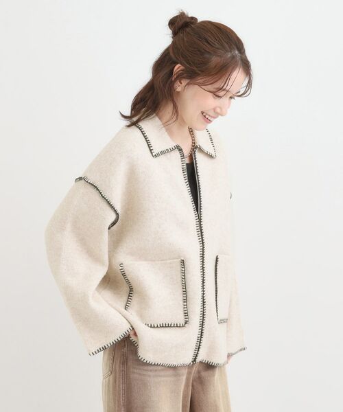 SHOO・LA・RUE / シューラルー カーディガン・ボレロ | 配色ステッチがポイント 襟付きジップニットカーディガン | 詳細2