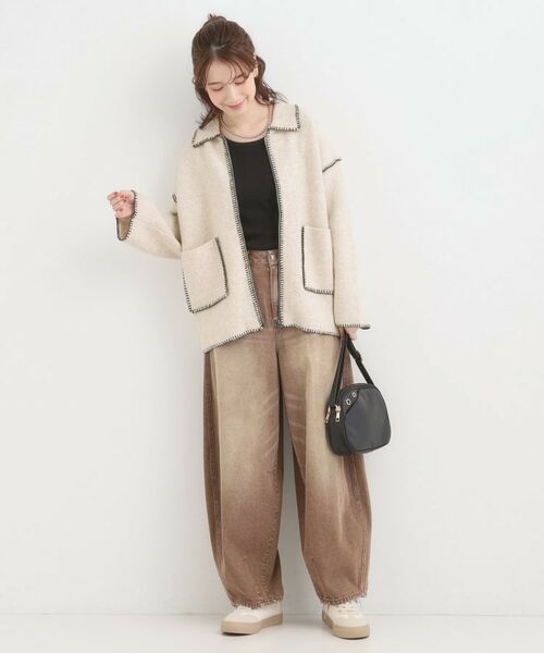 SHOO・LA・RUE / シューラルー カーディガン・ボレロ | 配色ステッチがポイント 襟付きジップニットカーディガン | 詳細3