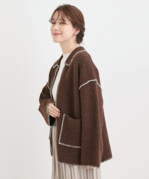 SHOO・LA・RUE / シューラルー カーディガン・ボレロ | 配色ステッチがポイント 襟付きジップニットカーディガン | 詳細6