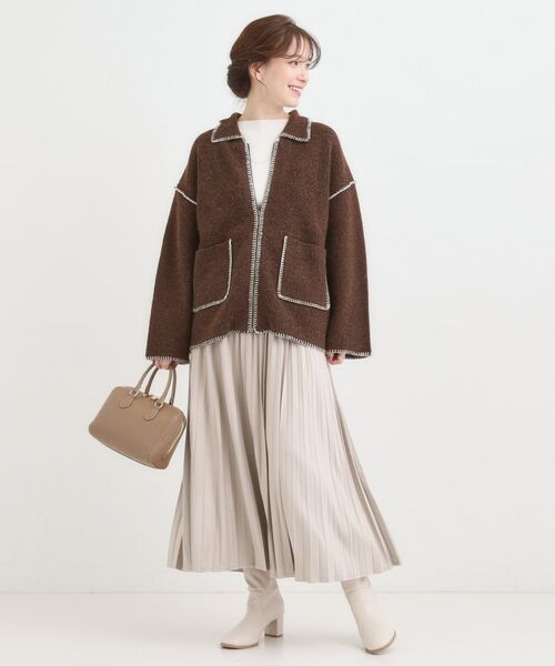 SHOO・LA・RUE / シューラルー カーディガン・ボレロ | 配色ステッチがポイント 襟付きジップニットカーディガン | 詳細7