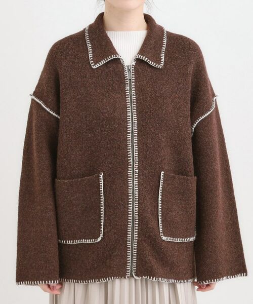 SHOO・LA・RUE / シューラルー カーディガン・ボレロ | 配色ステッチがポイント 襟付きジップニットカーディガン | 詳細9