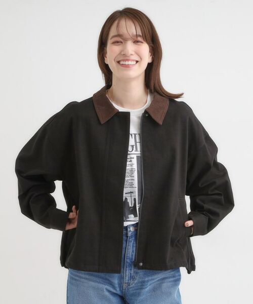 SHOO・LA・RUE / シューラルー レザーブルゾン・ジャケット | 配色衿 ヘリンボーンカバーオール | 詳細1