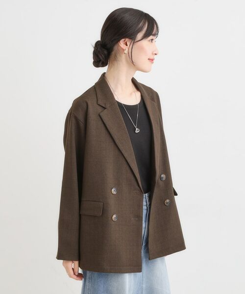 SHOO・LA・RUE / シューラルー テーラードジャケット | 【セットアップ可】チェック柄 ダブルブレストテーラードゆるジャケット | 詳細2