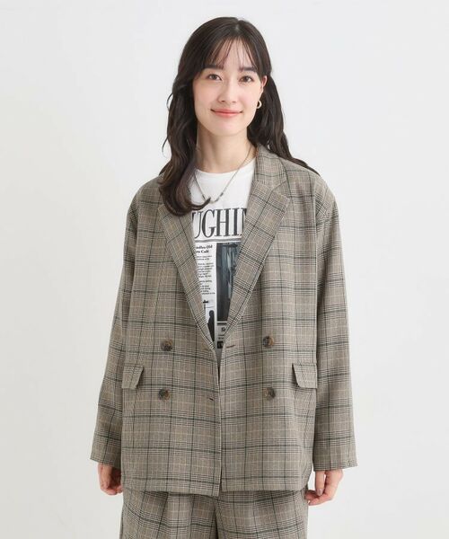 SHOO・LA・RUE / シューラルー テーラードジャケット | 【セットアップ可】チェック柄 ダブルブレストテーラードゆるジャケット | 詳細5