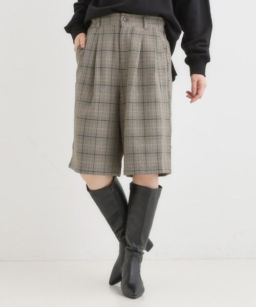SHOO・LA・RUE/シューラルー 【セットアップ可】チェック柄タックハーフパンツ ベージュ(252) 04(LL) SHOO・LA・RUE/シューラルー 【セットアップ可】チェック柄タックハーフパンツ ベージュ(252) 04(LL)