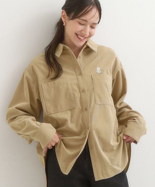 SHOO・LA・RUE / シューラルー シャツ・ブラウス | 【旭山動物園応援商品】ワンポイント刺繍 コーデュロイシャツ（ベージュ(052)）