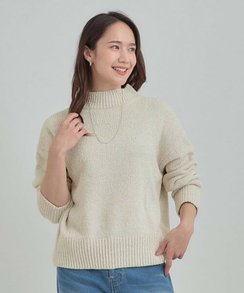 SHOO・LA・RUE / シューラルー ニット・セーター | 【S-LL】ほんのりラメで女性らしい ベロアモールモックネックニット | 詳細1