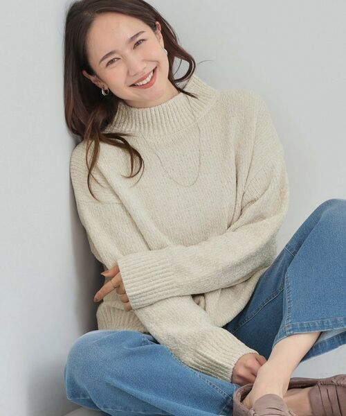 SHOO・LA・RUE / シューラルー ニット・セーター | 【S-LL】ほんのりラメで女性らしい ベロアモールモックネックニット(アイボリー(004))