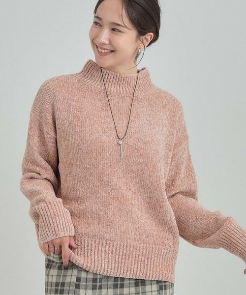 SHOO・LA・RUE / シューラルー ニット・セーター | 【S-LL】ほんのりラメで女性らしい ベロアモールモックネックニット(ピンク(073))