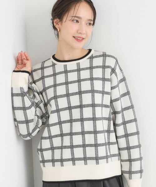 SHOO・LA・RUE / シューラルー ニット・セーター | 【洗濯機可/S-LL】クラシックなチェック柄が目を惹く 柔らかニット(アイボリー(204))